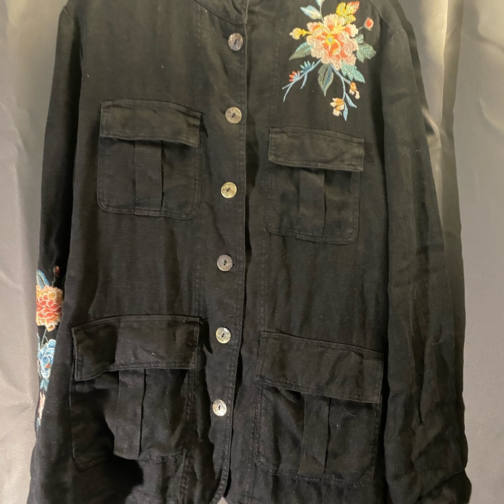 Johnny Was Black Jacket with Floral Embroidery